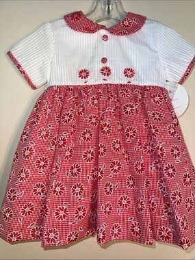 VTG Deadstock Sarah Louise Red and White Floral  Dress Size 12M